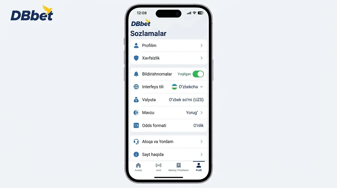 DBbet Uzbekistan interfeys tili va qulay sozlamalar